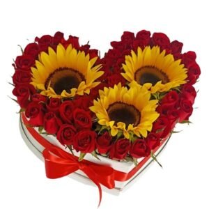 corazón con rosas y Girasoles