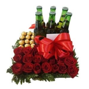Delicadeza y Sabor en Caja de Rosas, Cerveza y Chocolates