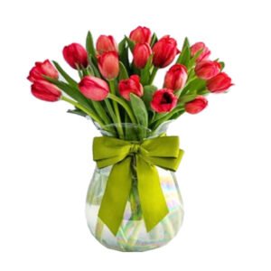 20 tulipanes rojos en jarrón