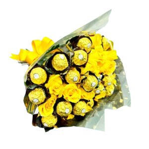Ramo de 24 Rosas Amarillas con 16 Chocolates Ferrero – Flores y regalos a domicilio en CDMX